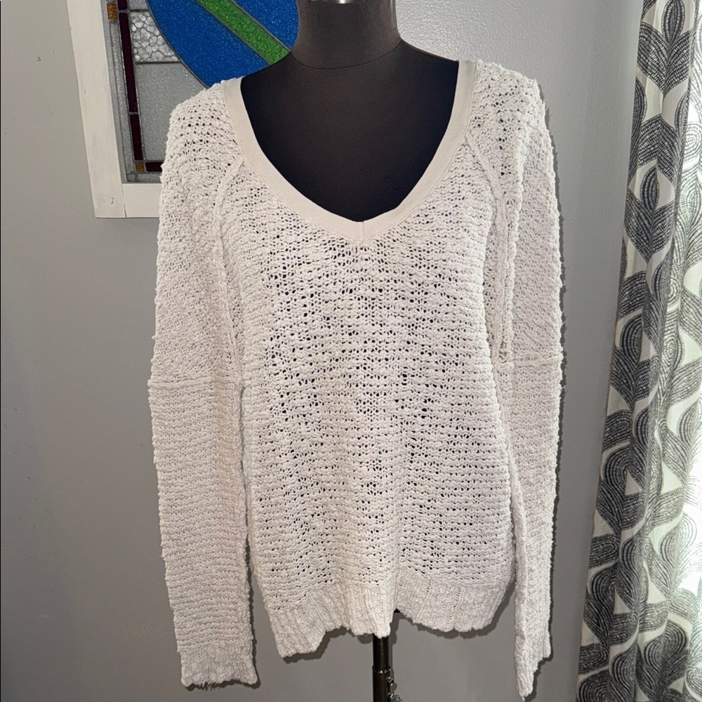 Free People Cotton Boucle Scoop Neck Sweater Sz Small
